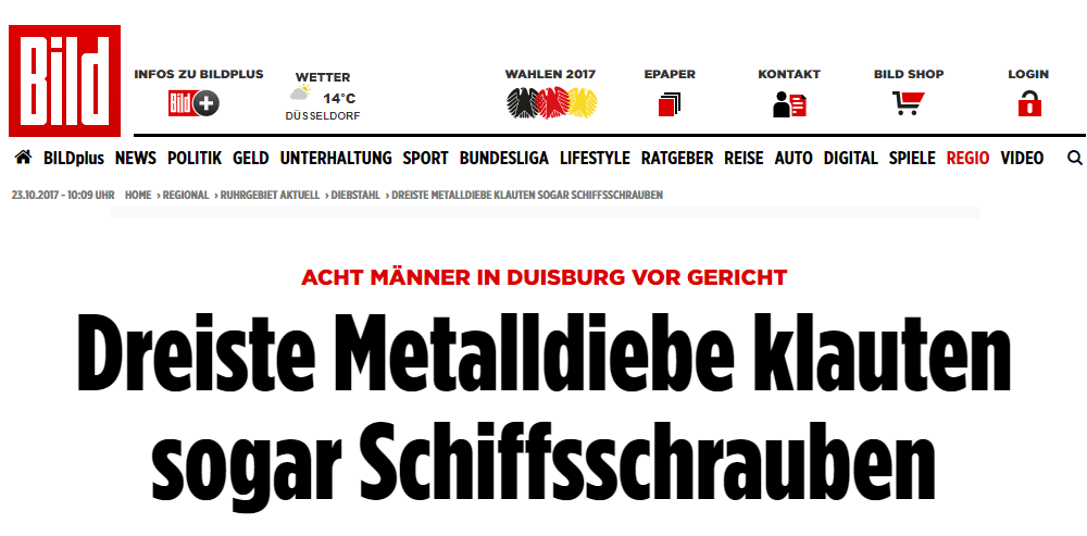 Metalldiebe Schiffsschrauben